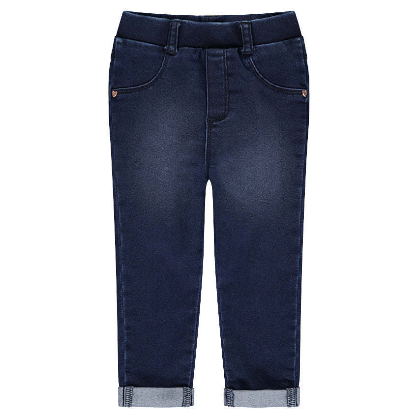 Jegging en denim stretch bleu marine à petits cœurs – Orchestra