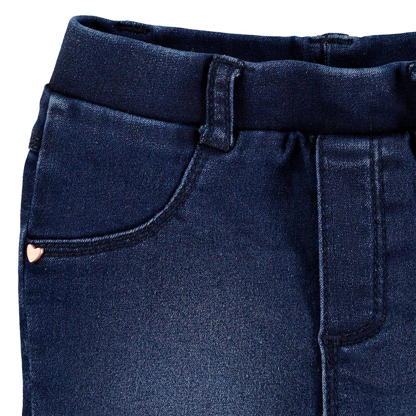 Jegging en denim stretch bleu marine à petits cœurs – Orchestra
