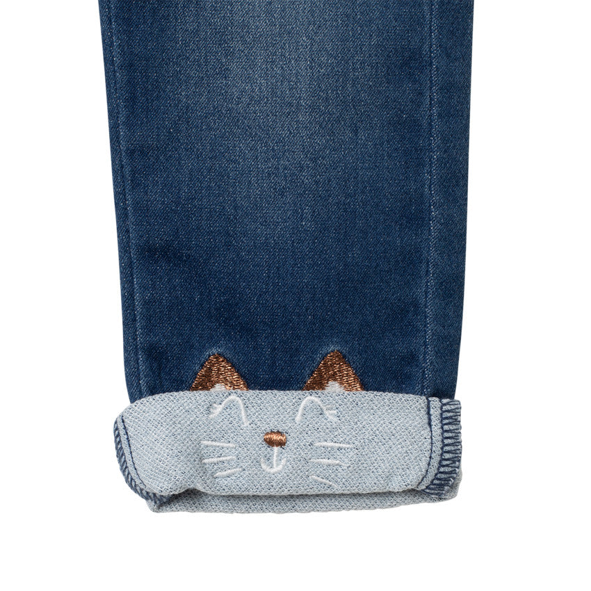 Jean slim stretch bleu moyen à revers têtes de chat – Orchestra