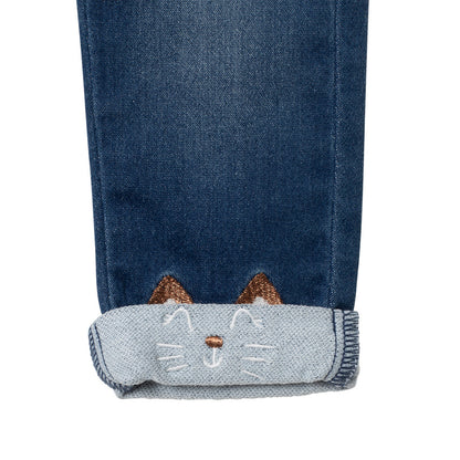 Jean slim stretch bleu moyen à revers têtes de chat – Orchestra