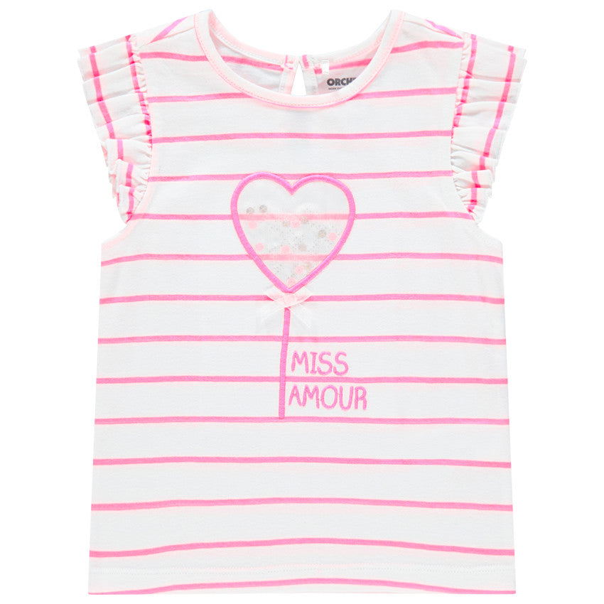 T-shirt manches courtes rayé à motif fantaisie ludique