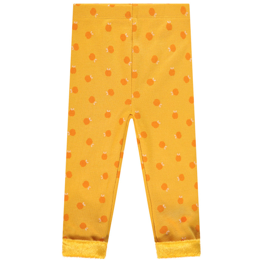 Legging Doublé Polaire Moutarde à Motif Pommes