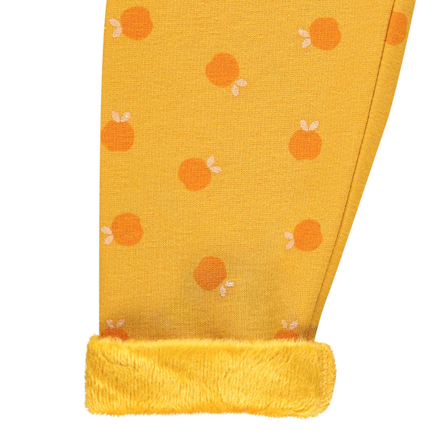 Legging Doublé Polaire Moutarde à Motif Pommes