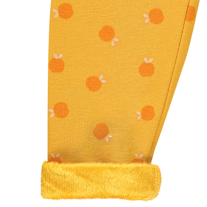 Legging Doublé Polaire Moutarde à Motif Pommes