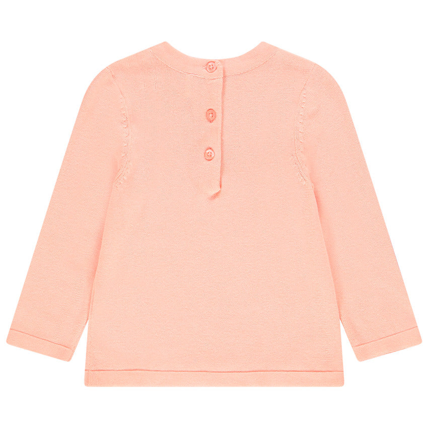 Pull Fin Rose Saumon à Message Jamais Sans Ma Licorne pour Fille