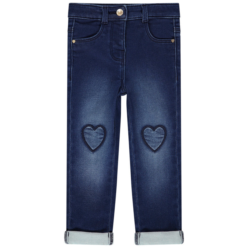 Jegging en Jean Brut pour Fille avec Genouillères Cœurs Brodés