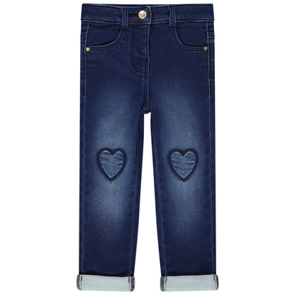 Jegging en Jean Brut pour Fille avec Genouillères Cœurs Brodés