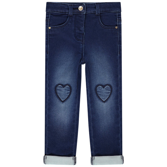 Jegging en Jean Brut pour Fille avec Genouillères Cœurs Brodés