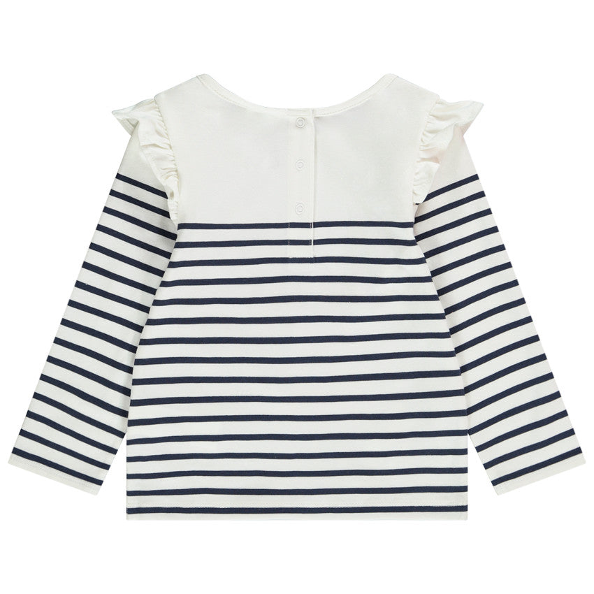 T-shirt manches longues en jersey esprit marinière print et broderie Titi et Grosminet pour bébé fille