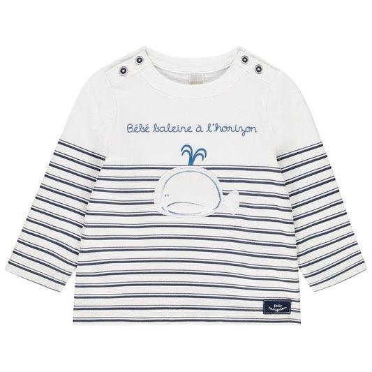 Sweat Léger Bébé Marinière Blanc et Marine - "Bébé baleine à l'horizon"