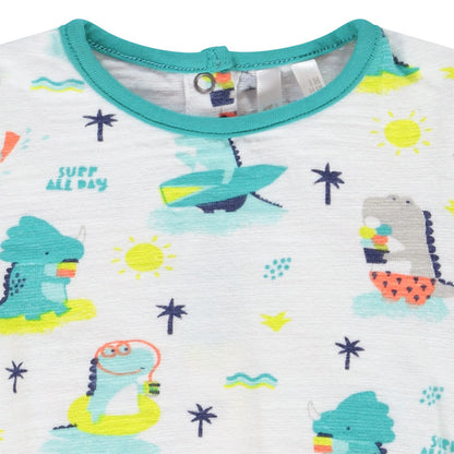 Ensemble Barboteuse Kaki en Toile et T-shirt Imprimé Dinosaures