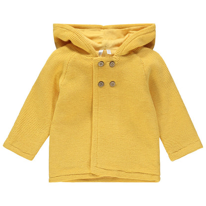 Veste à Capuche en Maille Mousse Jaune Moutarde pour Bébé