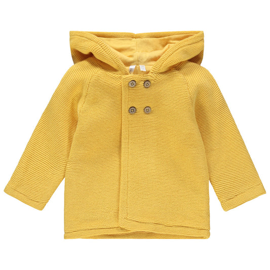 Veste à Capuche en Maille Mousse Jaune Moutarde pour Bébé