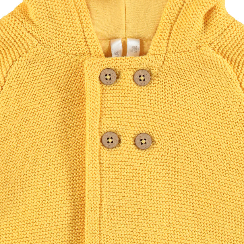 Veste à Capuche en Maille Mousse Jaune Moutarde pour Bébé