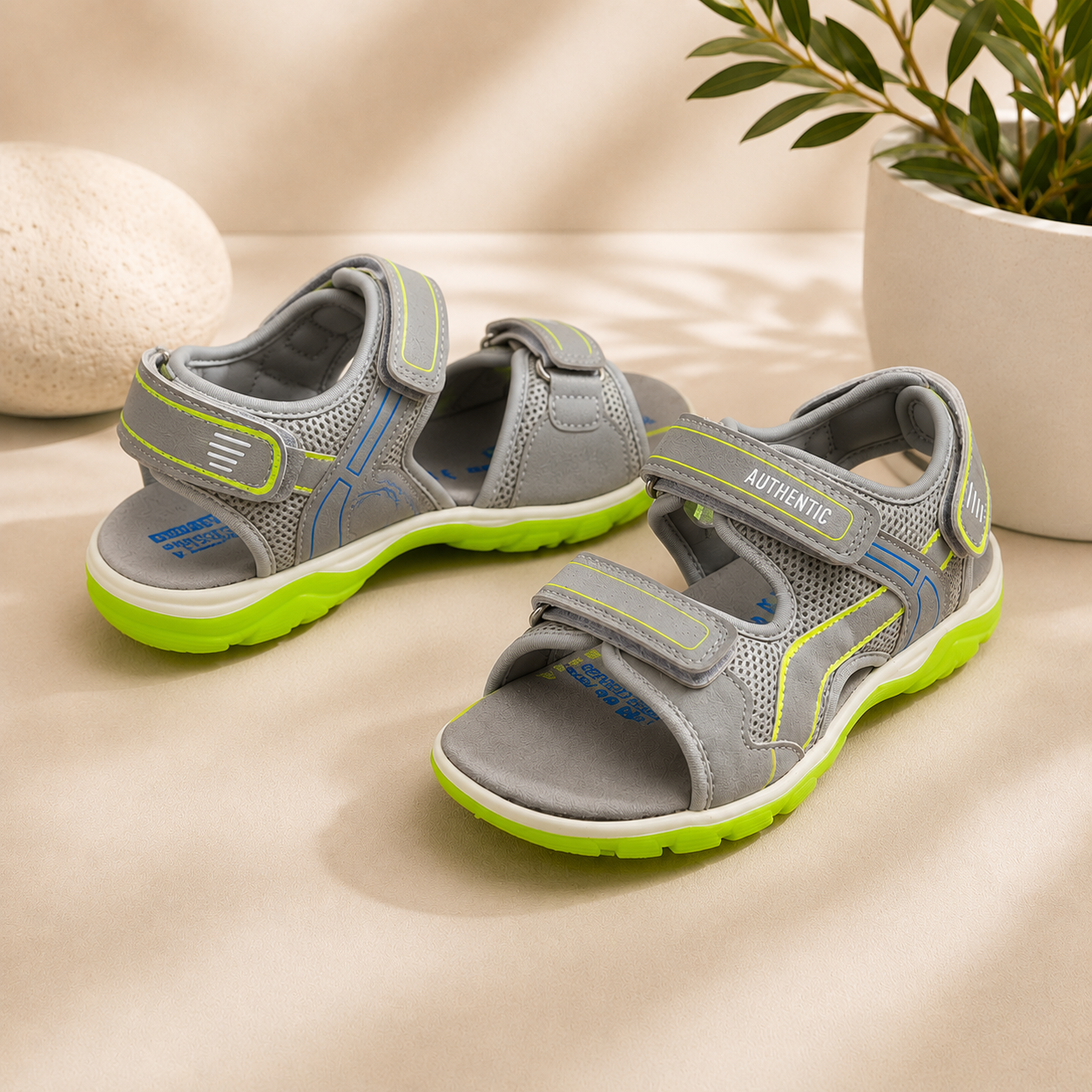 Sandales Sport Enfant Space Boys – Gris & Vert Fluo
