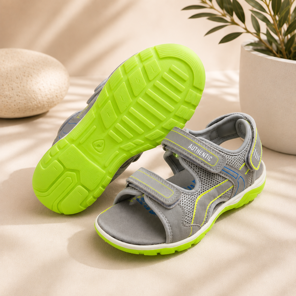 Sandales Sport Enfant Space Boys – Gris & Vert Fluo