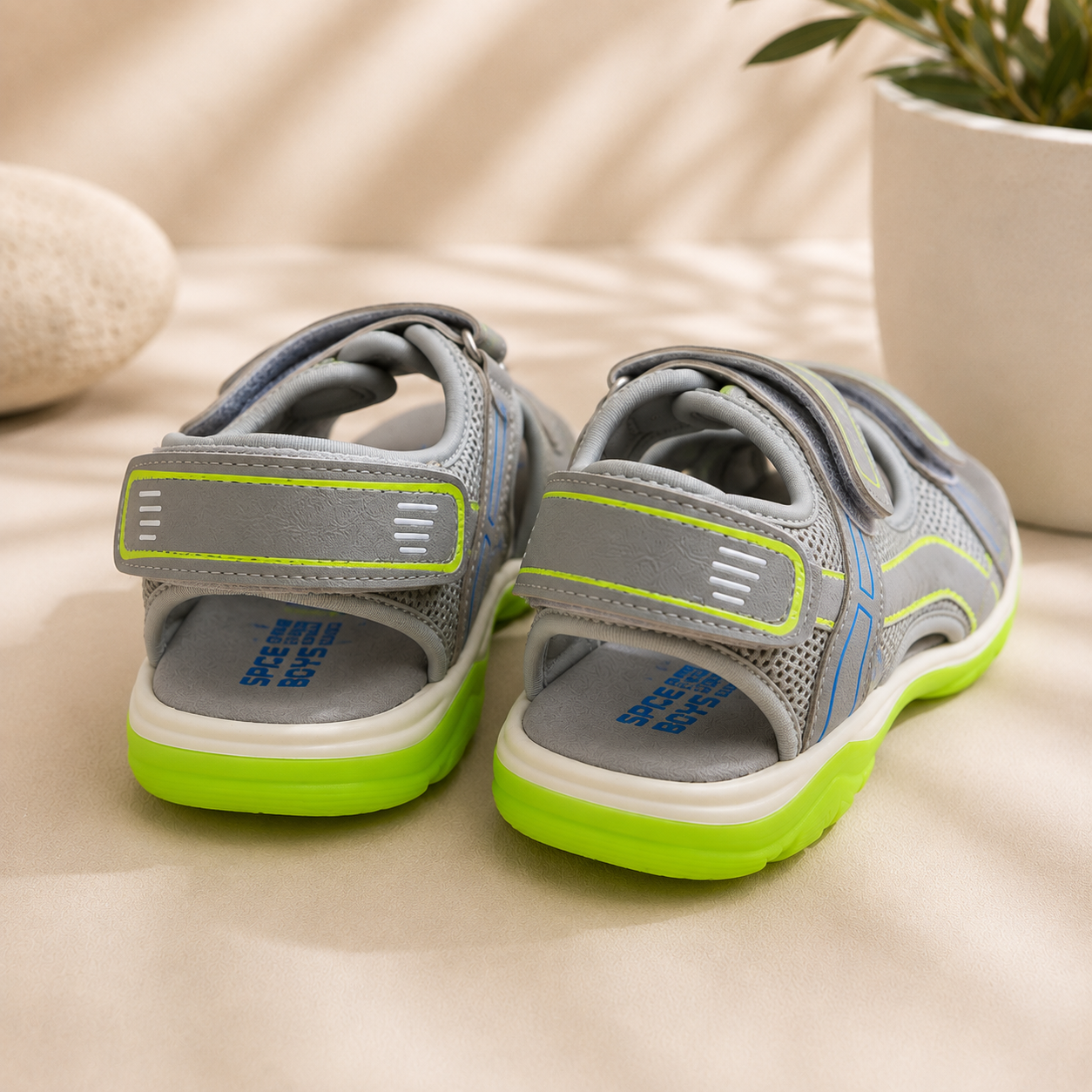 Sandales Sport Enfant Space Boys – Gris & Vert Fluo