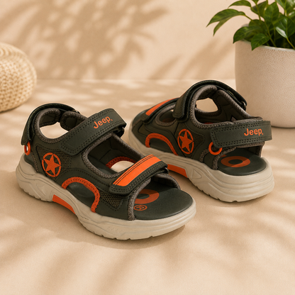Sandales Sport Enfant – Kaki & Orange à Scratchs