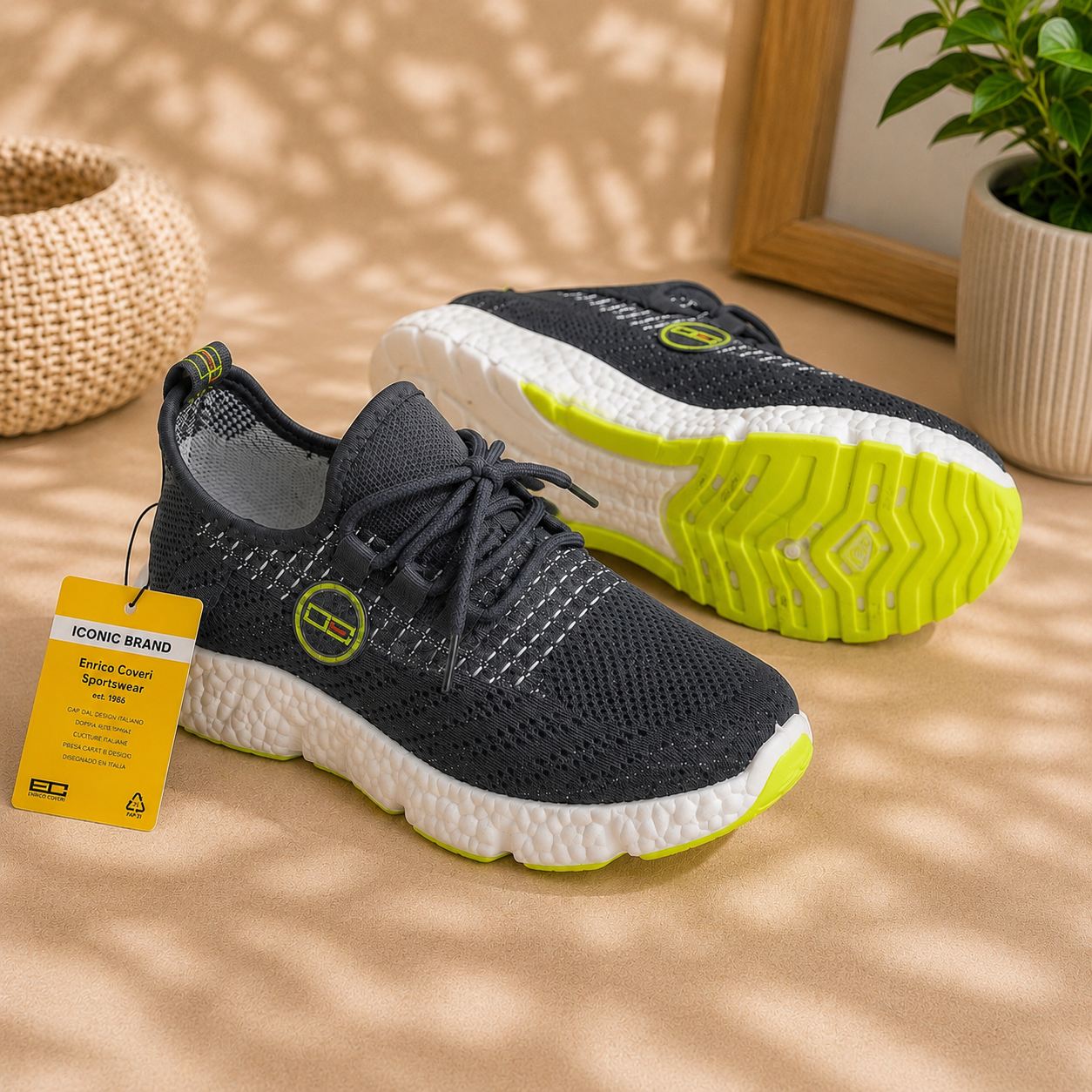 Baskets Enrico Coveri Sportswear – Noir & Vert Fluo – Semelle Confort