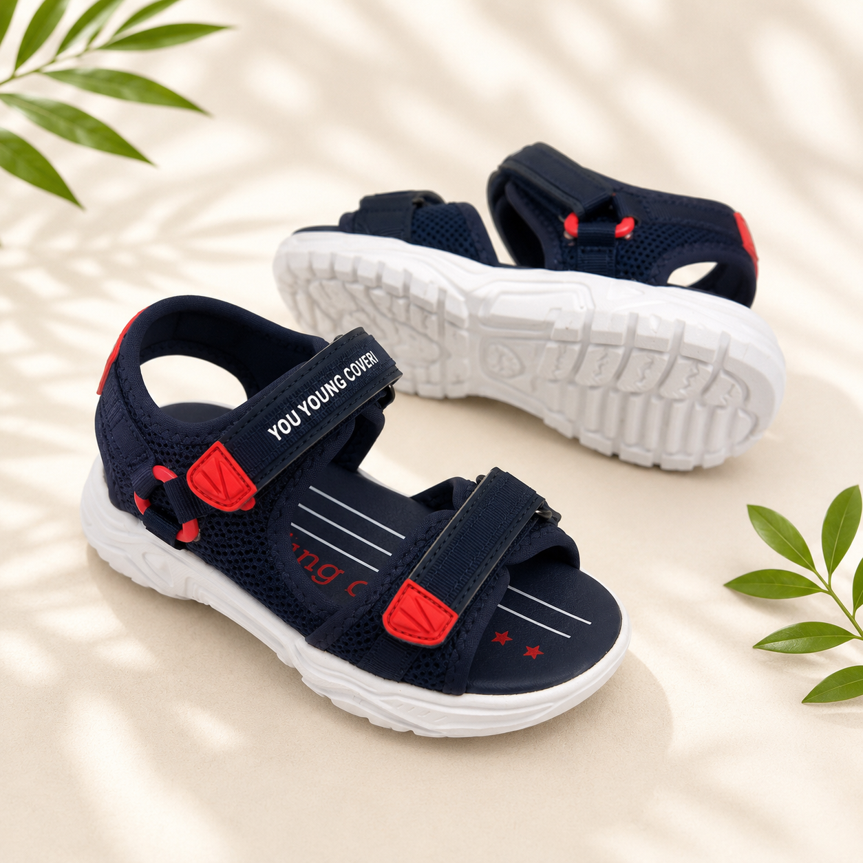 Sandales Sport Enfant Bleu Marine & Rouge – Semelle Confort Blanche