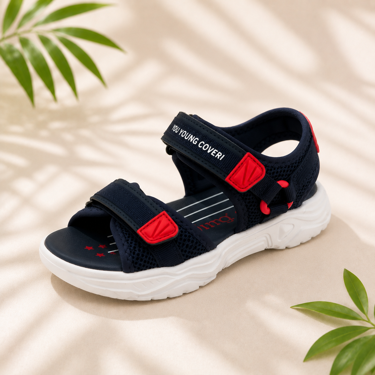 Sandales Sport Enfant Bleu Marine & Rouge – Semelle Confort Blanche