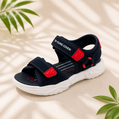 Sandales Sport Enfant Bleu Marine & Rouge – Semelle Confort Blanche