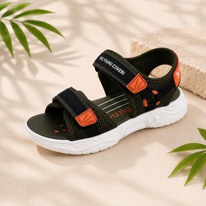 Sandales Sport Enfant Kaki & Orange – Semelle Confort Blanche