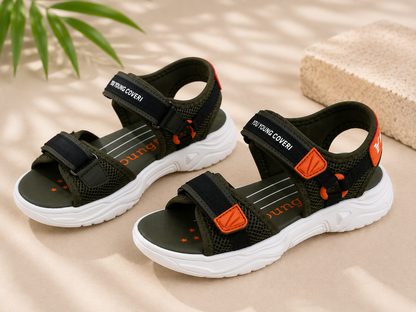 Sandales Sport Enfant Kaki & Orange – Semelle Confort Blanche