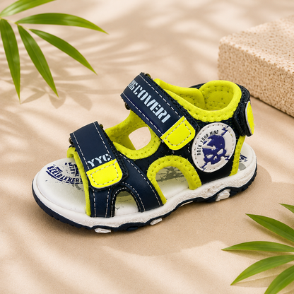 Sandales Sport Enfant – Bleu Marine & Jaune Fluo