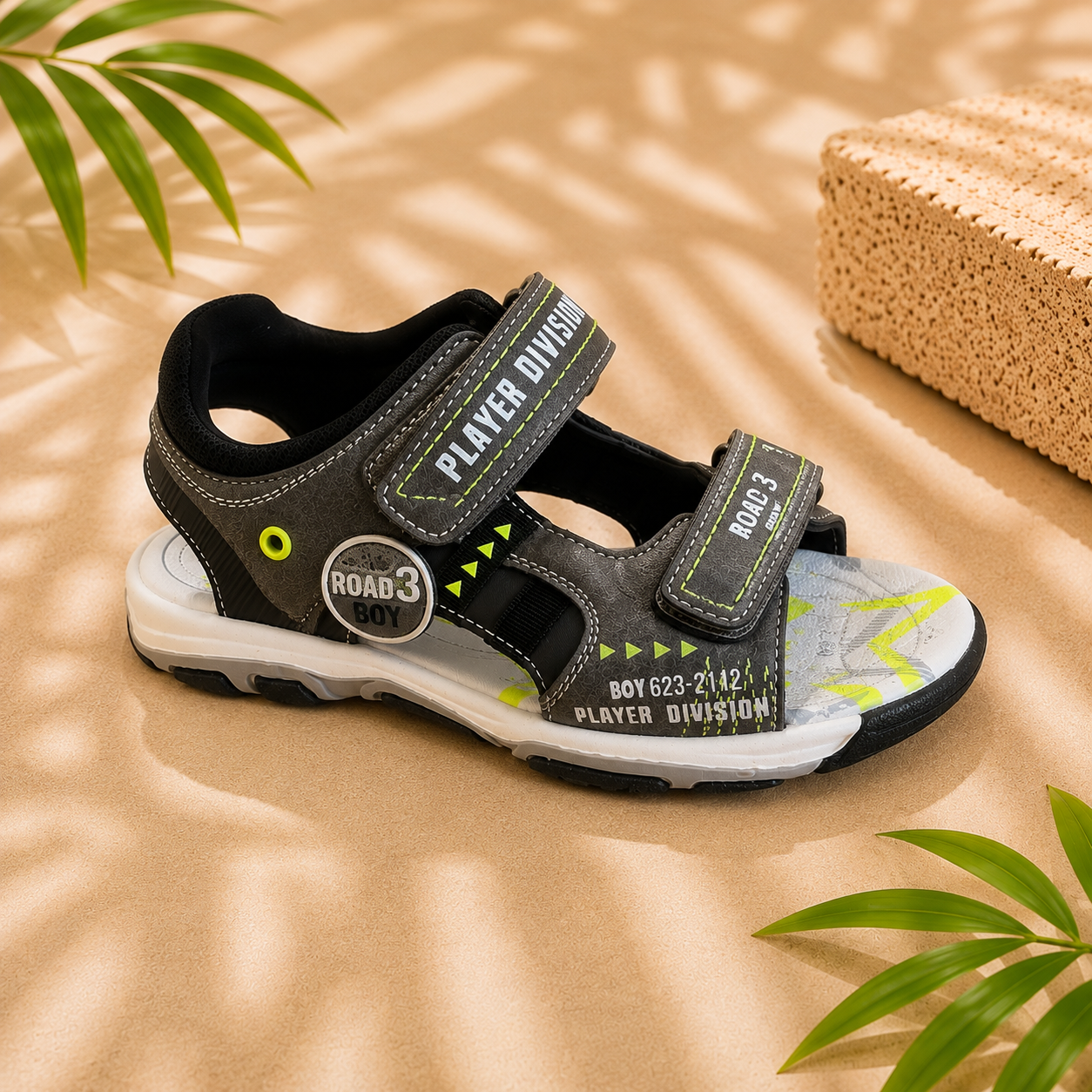 Sandales Sport Enfant Player Division – Gris & Vert Fluo