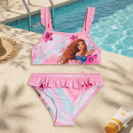 Maillot de bain 2 pièces fille Vaiana Disney – Rose et imprimé floral