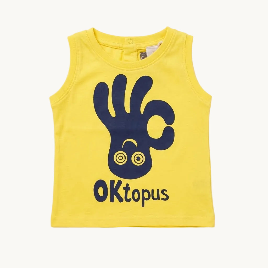 Débardeur bébé jaune imprimé pieuvre « OKtopus »