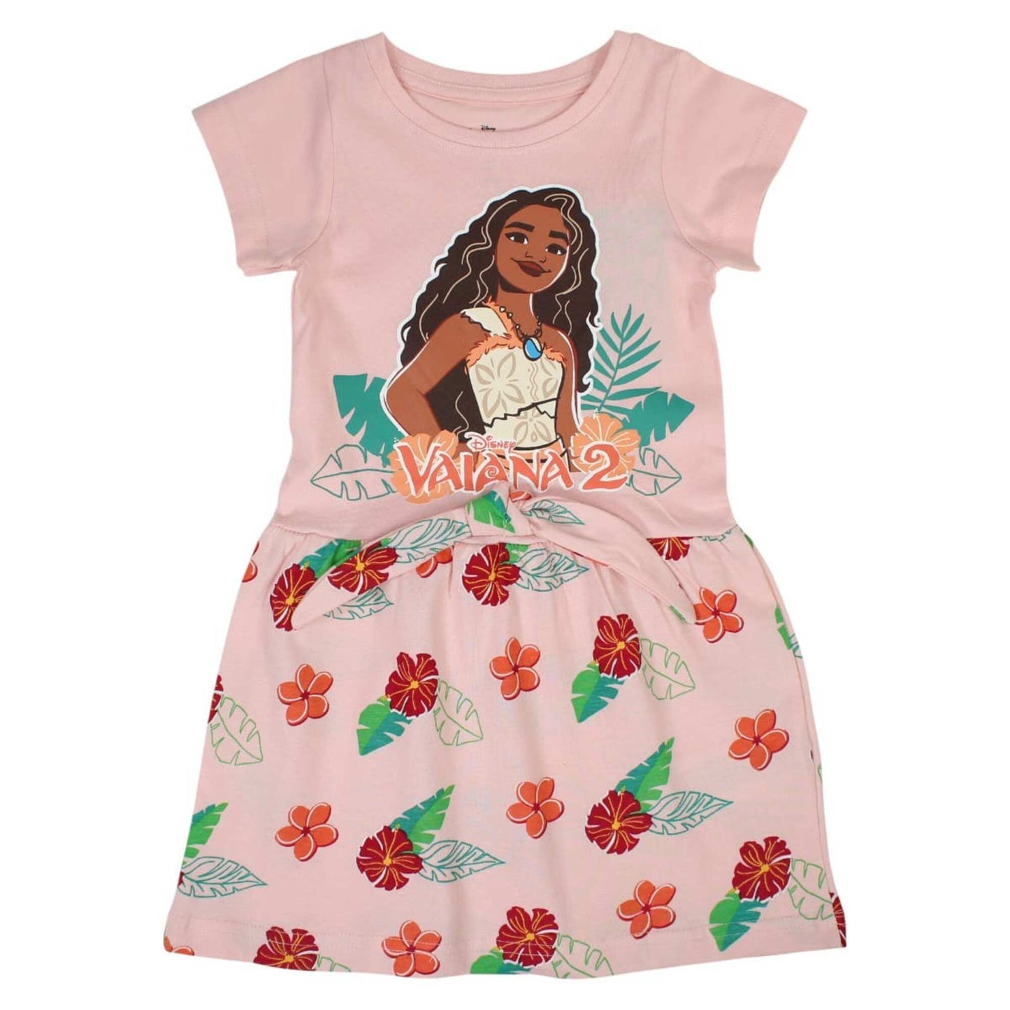 Robe d'été Vaiana 2 pour fille – Robe rose pâle à motifs tropicaux et fleurs d'hibiscus Disney