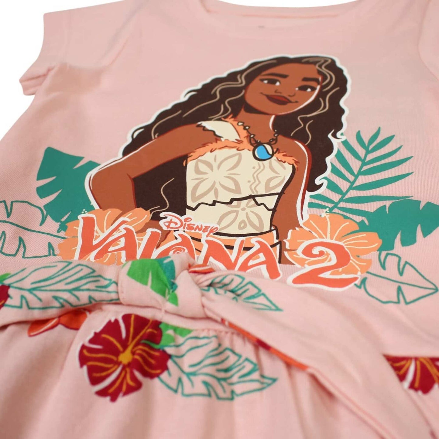 Robe d'été Vaiana 2 pour fille – Robe rose pâle à motifs tropicaux et fleurs d'hibiscus Disney