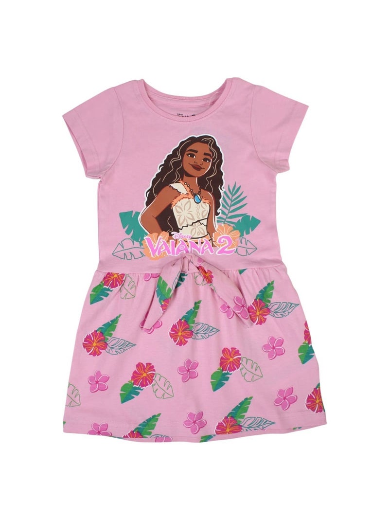 Robe d'été Vaiana 2 pour fille – Robe rose à motifs tropicaux et fleurs d'hibiscus Disney