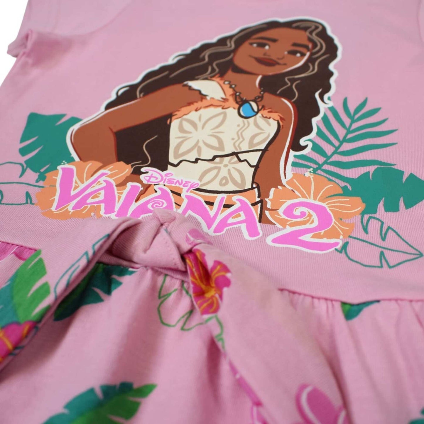 Robe d'été Vaiana 2 pour fille – Robe rose à motifs tropicaux et fleurs d'hibiscus Disney