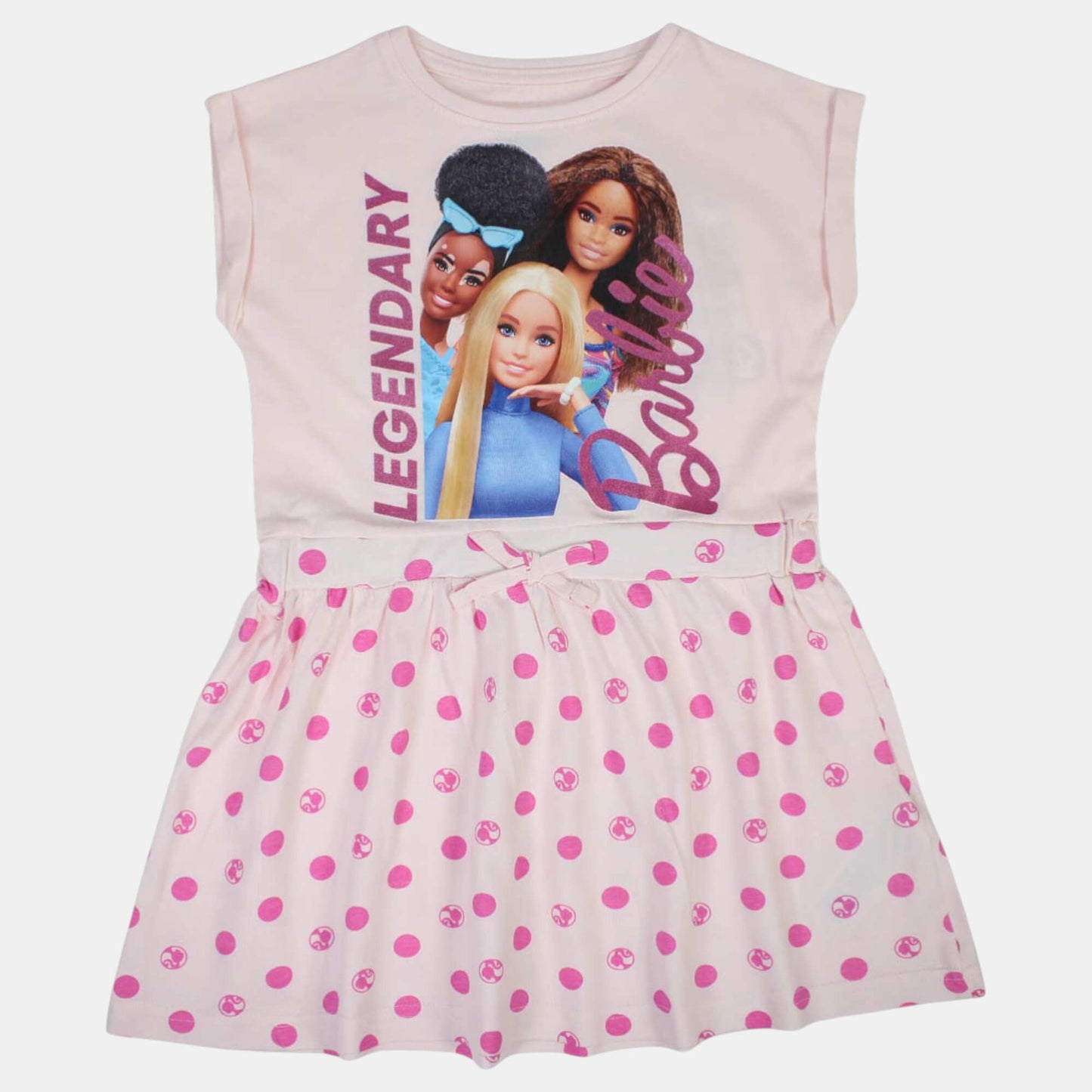 Robe d'été Barbie pour fille – Robe rose pâle à pois fuchsia avec imprimé "Legendary" Mattel