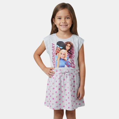 Robe d'été Barbie pour fille – Robe grise chinée à pois roses avec imprimé "Legendary" Mattel