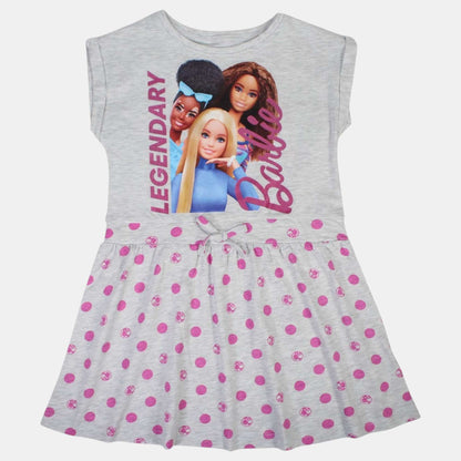Robe d'été Barbie pour fille – Robe grise chinée à pois roses avec imprimé "Legendary" Mattel