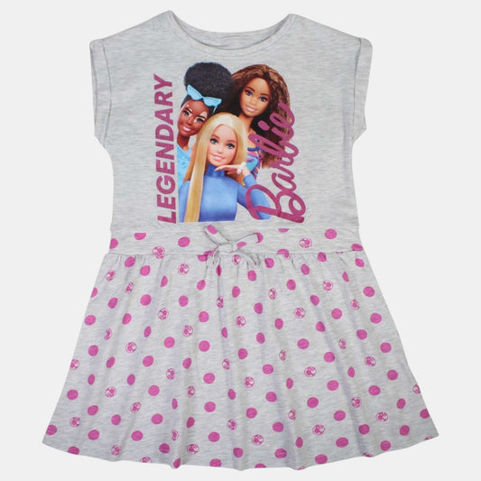 Robe d'été Barbie pour fille – Robe grise chinée à pois roses avec imprimé "Legendary" Mattel