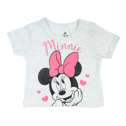 Ensemble d'été Minnie Mouse pour bébé fille – T-shirt gris chiné et short anthracite à cœurs roses Disney