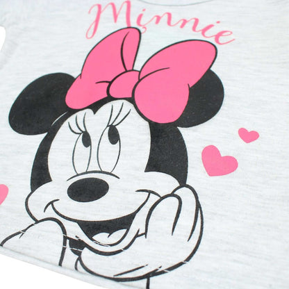 Ensemble d'été Minnie Mouse pour bébé fille – T-shirt gris chiné et short anthracite à cœurs roses Disney