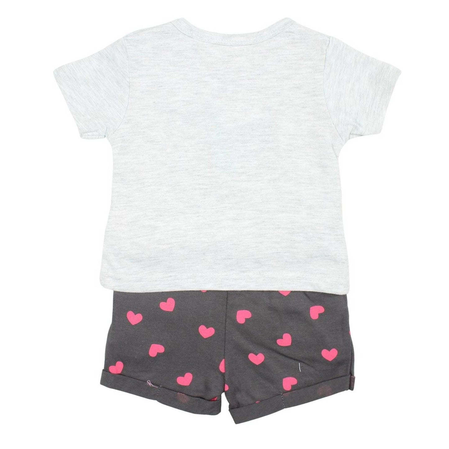 Ensemble d'été Minnie Mouse pour bébé fille – T-shirt gris chiné et short anthracite à cœurs roses Disney