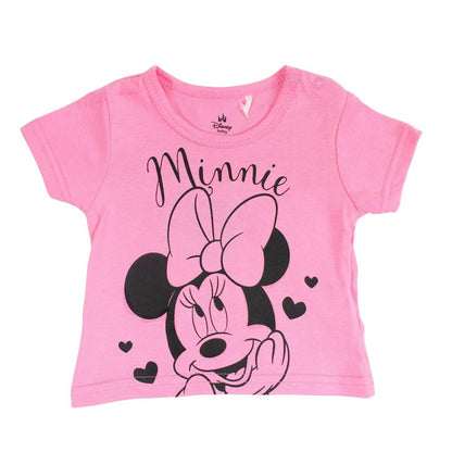 Pyjama court Minnie Mouse pour bébé fille – Ensemble T-shirt rose et short gris à cœurs