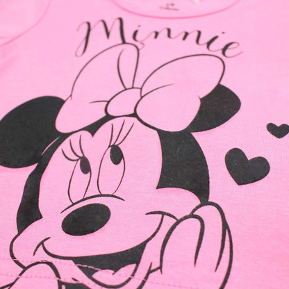 Pyjama court Minnie Mouse pour bébé fille – Ensemble T-shirt rose et short gris à cœurs