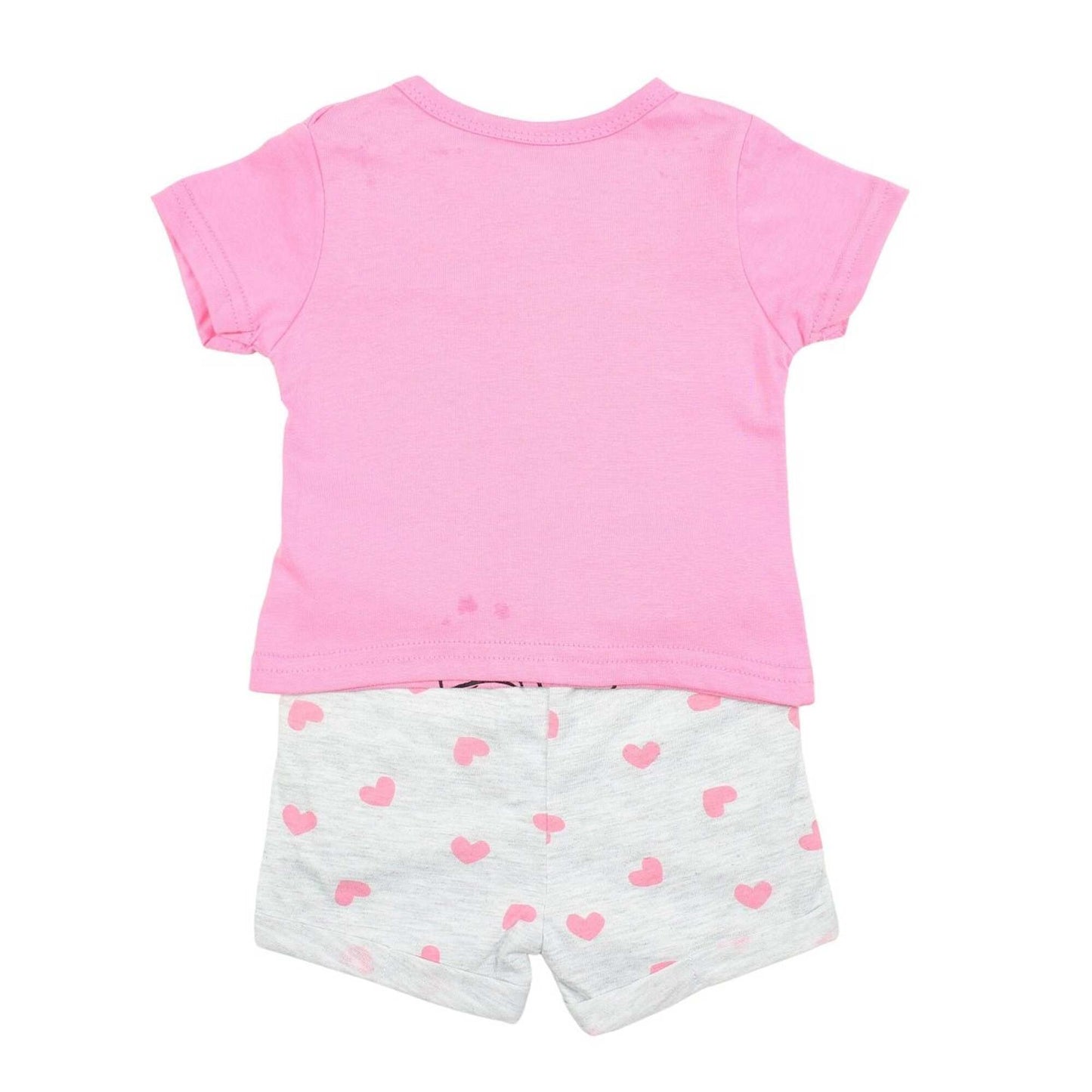 Pyjama court Minnie Mouse pour bébé fille – Ensemble T-shirt rose et short gris à cœurs