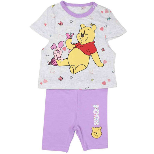 Ensemble d'été Winnie l'Ourson et Porcinet pour bébé fille – T-shirt gris chiné et short cycliste mauve Disney