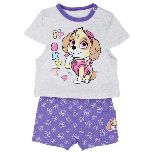 Ensemble d'été Stella Patrouille Canine pour bébé fille – T-shirt gris chiné et short violet imprimé Nickelodeon