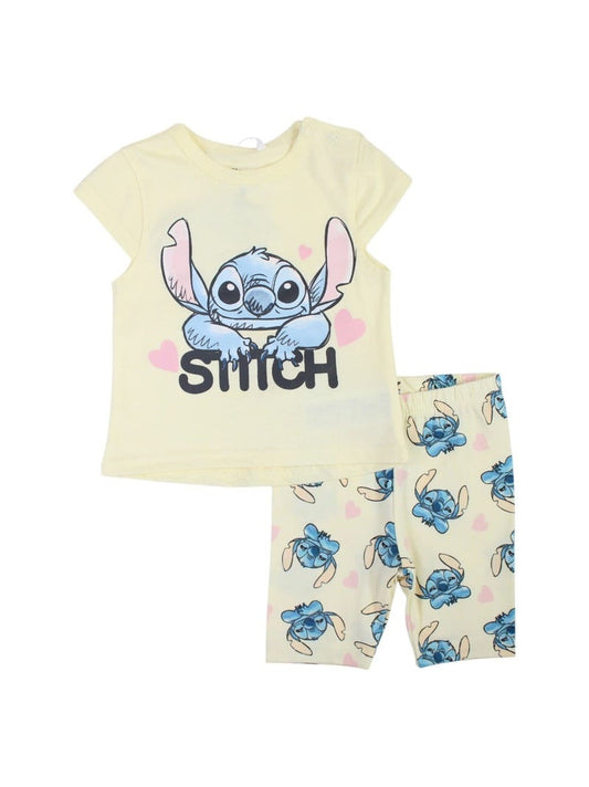 Pyjama court Stitch pour bébé fille – Ensemble T-shirt jaune et short cycliste Disney