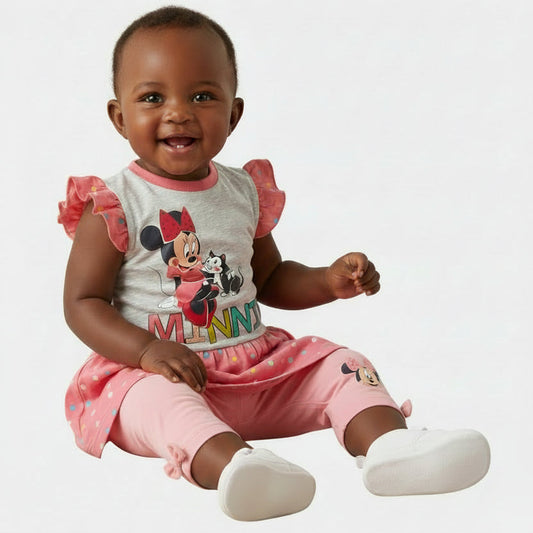 Ensemble Minnie Mouse pour bébé fille – Robe-tunique à pois et legging rose Disney